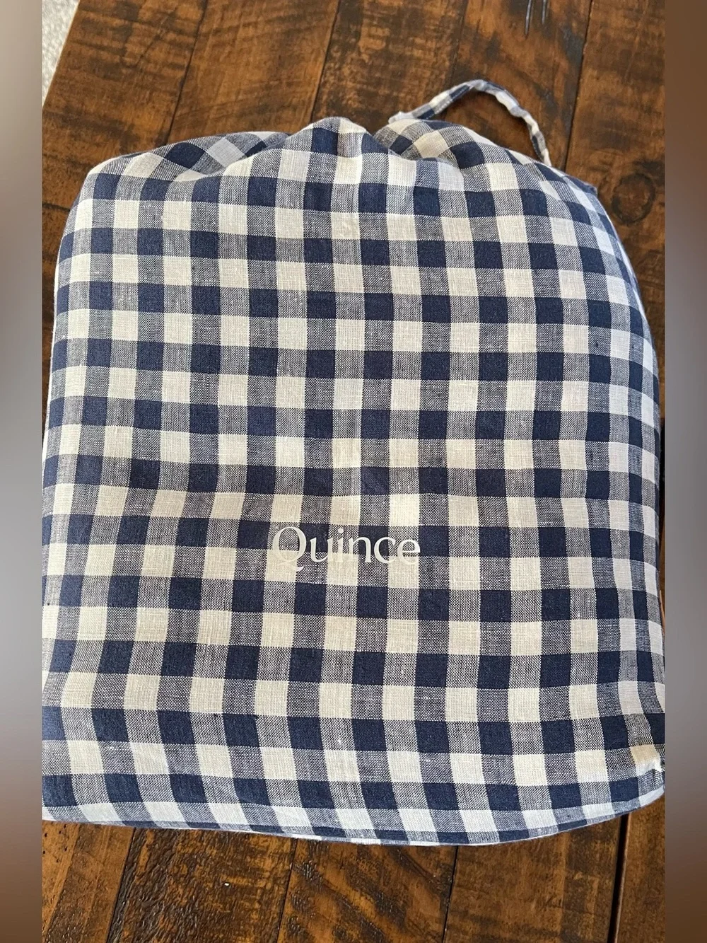 NWT Quince European Linen Gingham Duvet Cover Set, King/Cal (Navy)